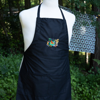 Soup Critters Black Embroidered Apron
