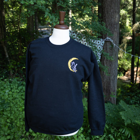Raccoon Moon Black Embroidered Crew Sweatshirt