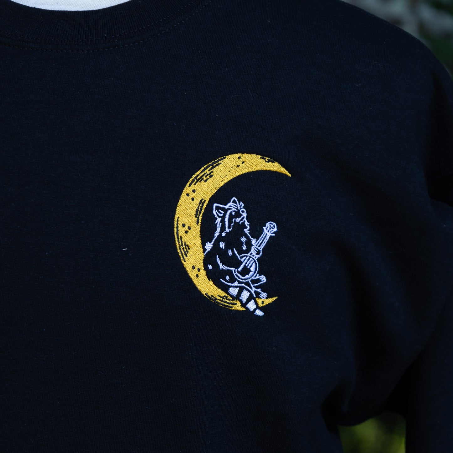 Raccoon Moon Black Embroidered Crew Sweatshirt