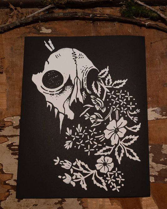 Cat Skull Handmade Print