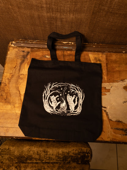 Midnight Cats Canvas Tote in Pitch Black