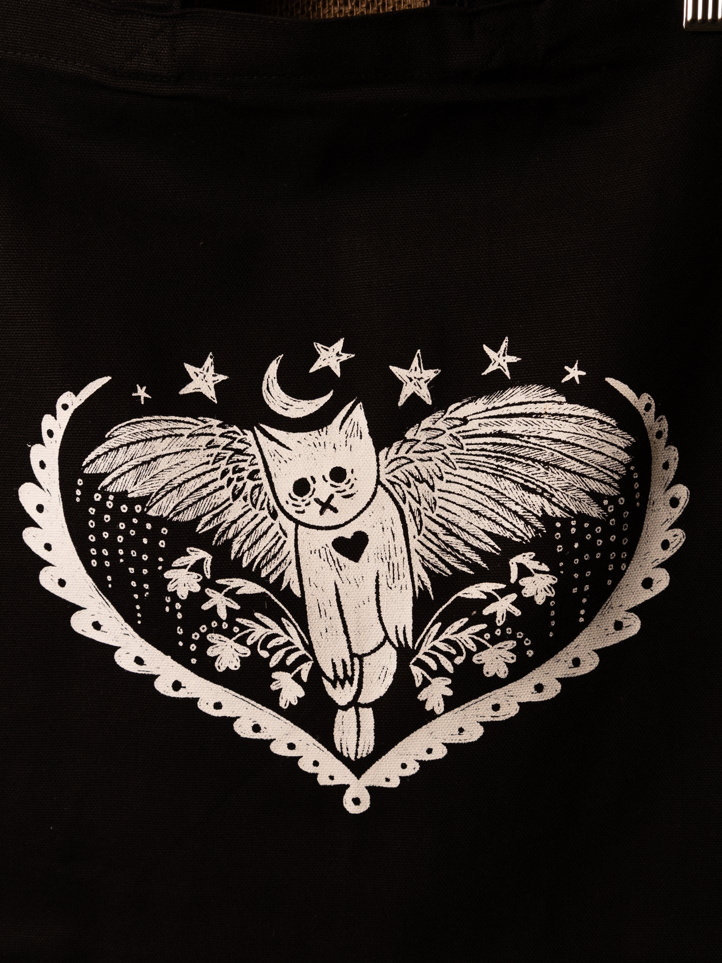 Winged Cat Canvas Tote in Pitch Black